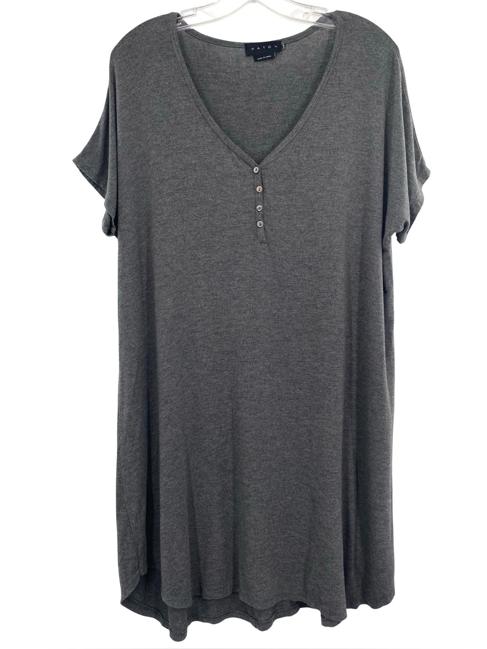 Hatch Bamboo T-Shirt Dress Charcoal V-Neck Tunic Lounge Maternity OS
